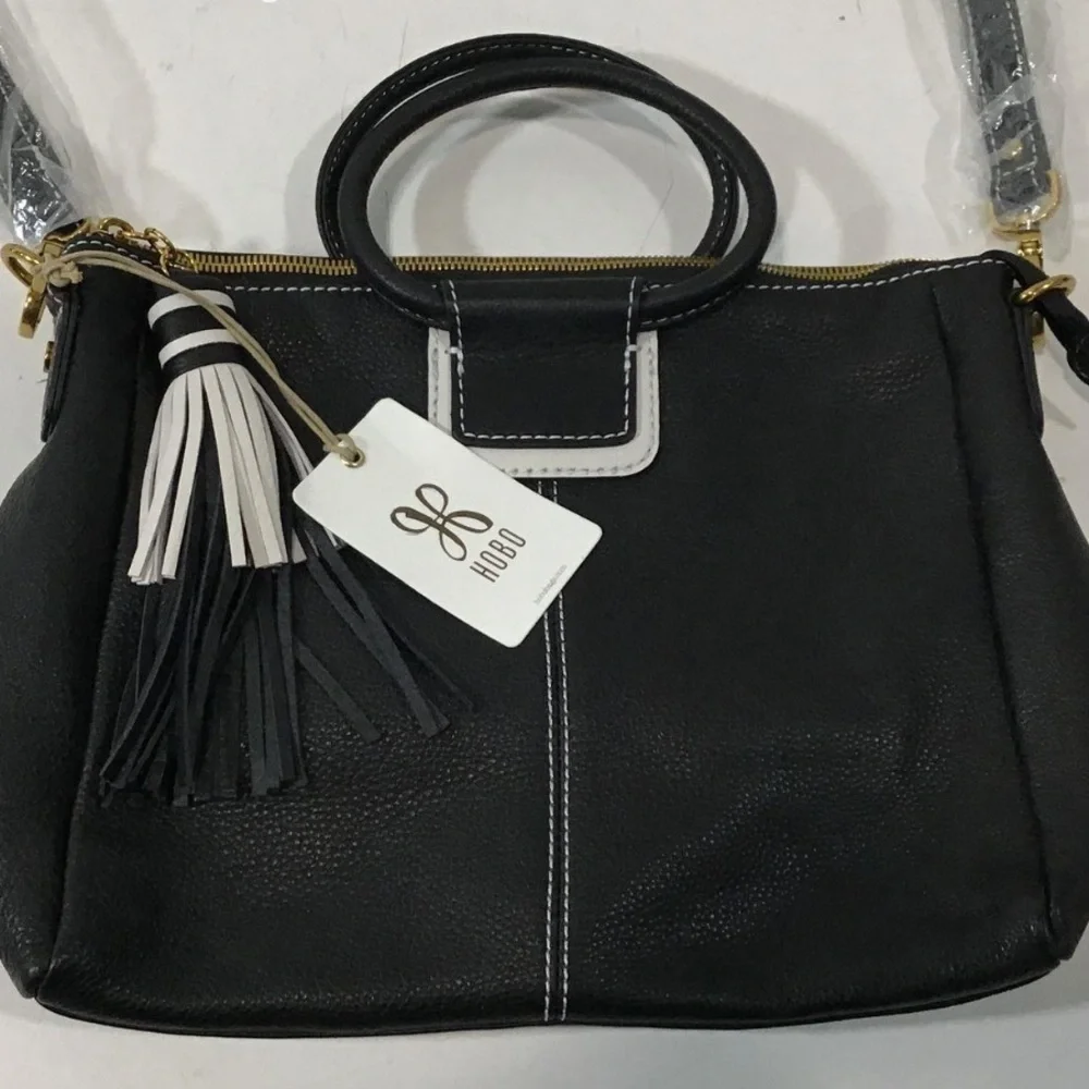 NEW!! Women’s HOBO Shelia Black and White Leather Shoulder Bag Medium